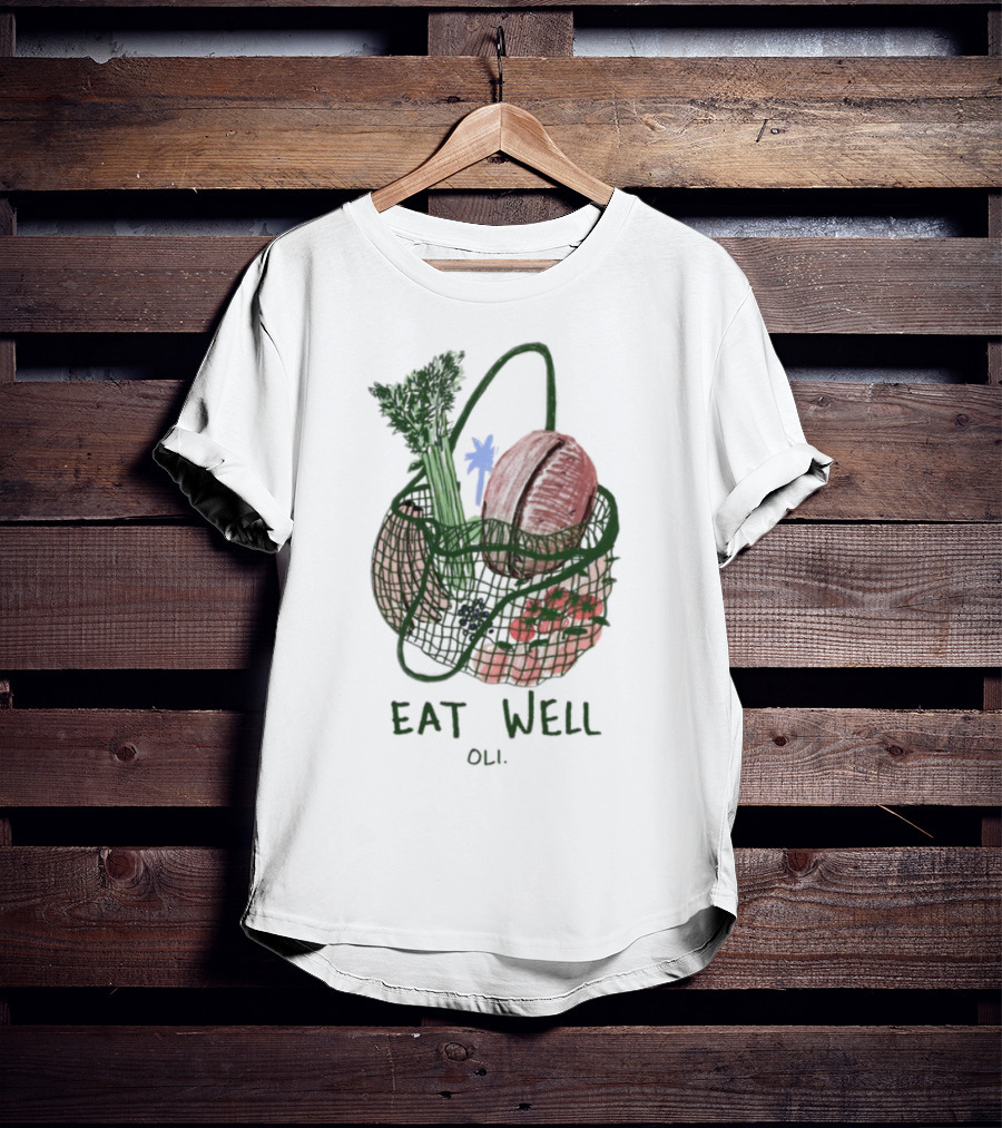 Eat Well Oli Vegetable Basket Illustration T-Shirt
