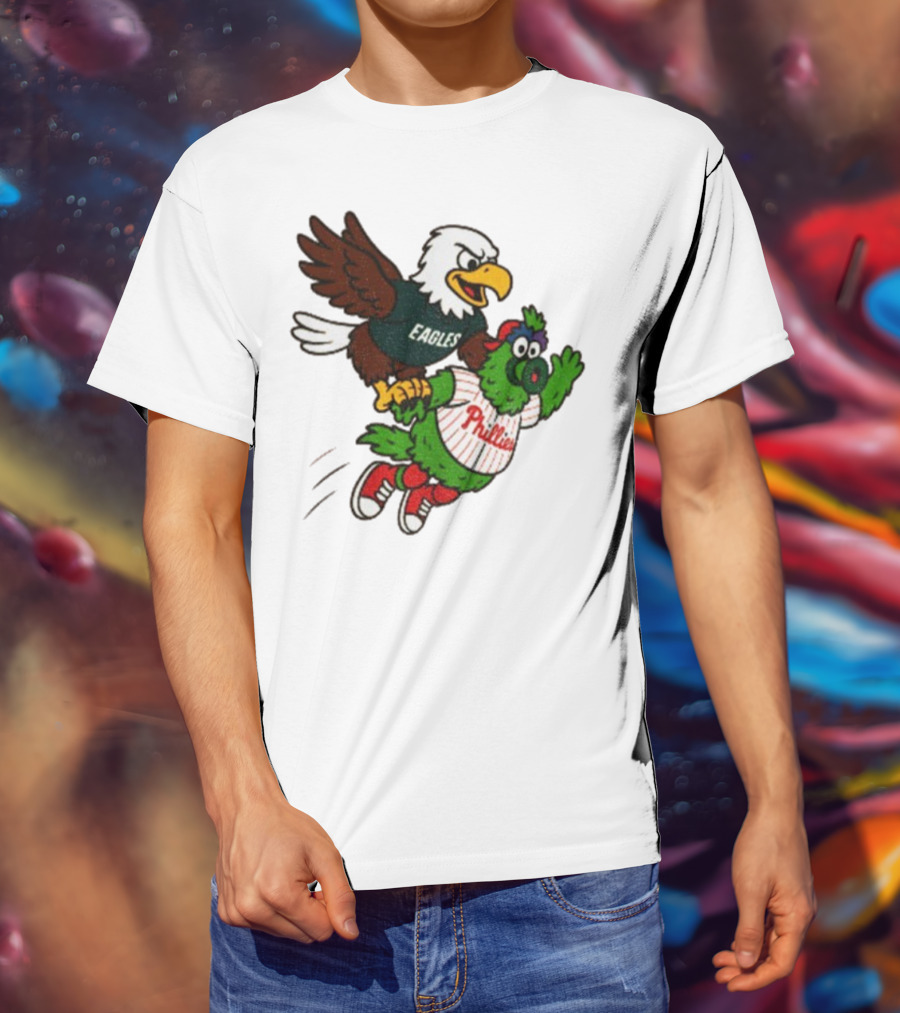 Philadelphia Eagles Swoop And Phillies Phanatic Mascot Team Up Fun T-Shirt
