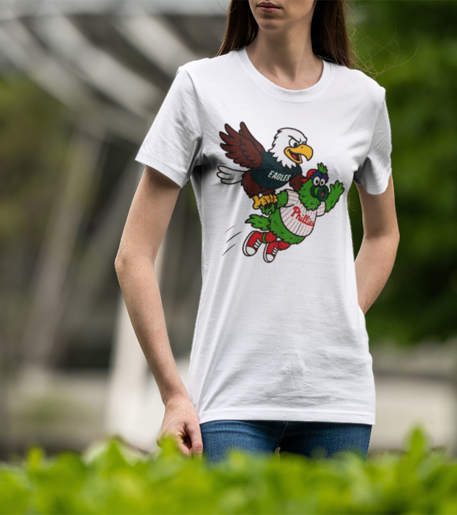 Philadelphia Eagles Swoop And Phillies Phanatic Mascot Team Up Fun T-Shirt