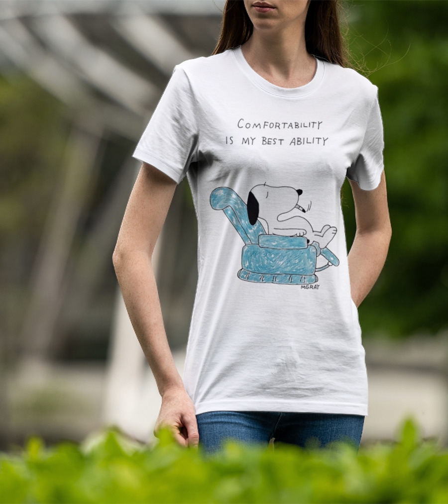 Snoopy Comfortability Is My Best Ability Relaxed Snoopy In Blue Chair T-Shirt