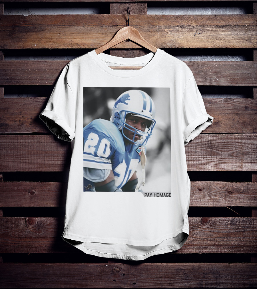 Barry Sanders Detroit Lions Number 20 Pay Homage NFL Player Memorabilia T-Shirt