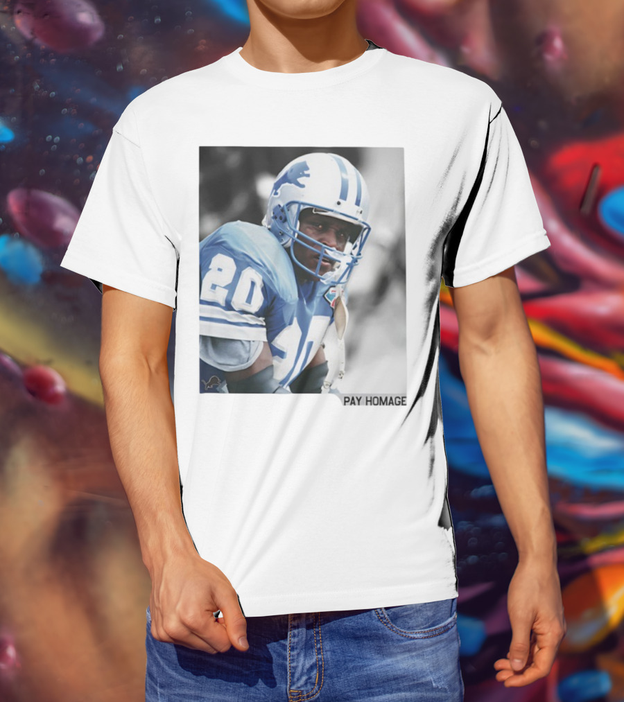 Barry Sanders Detroit Lions Number 20 Pay Homage NFL Player Memorabilia T-Shirt