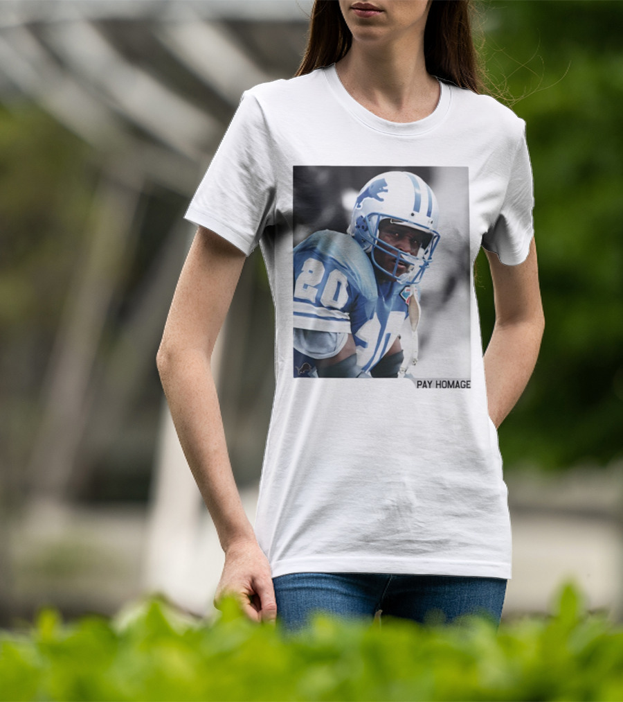 Barry Sanders Detroit Lions Number 20 Pay Homage NFL Player Memorabilia T-Shirt
