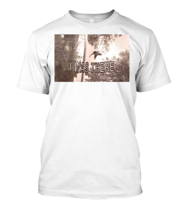 Benny Safdie Wearing I Was There Arial Text With Jumping Figure Among Trees T-Shirt