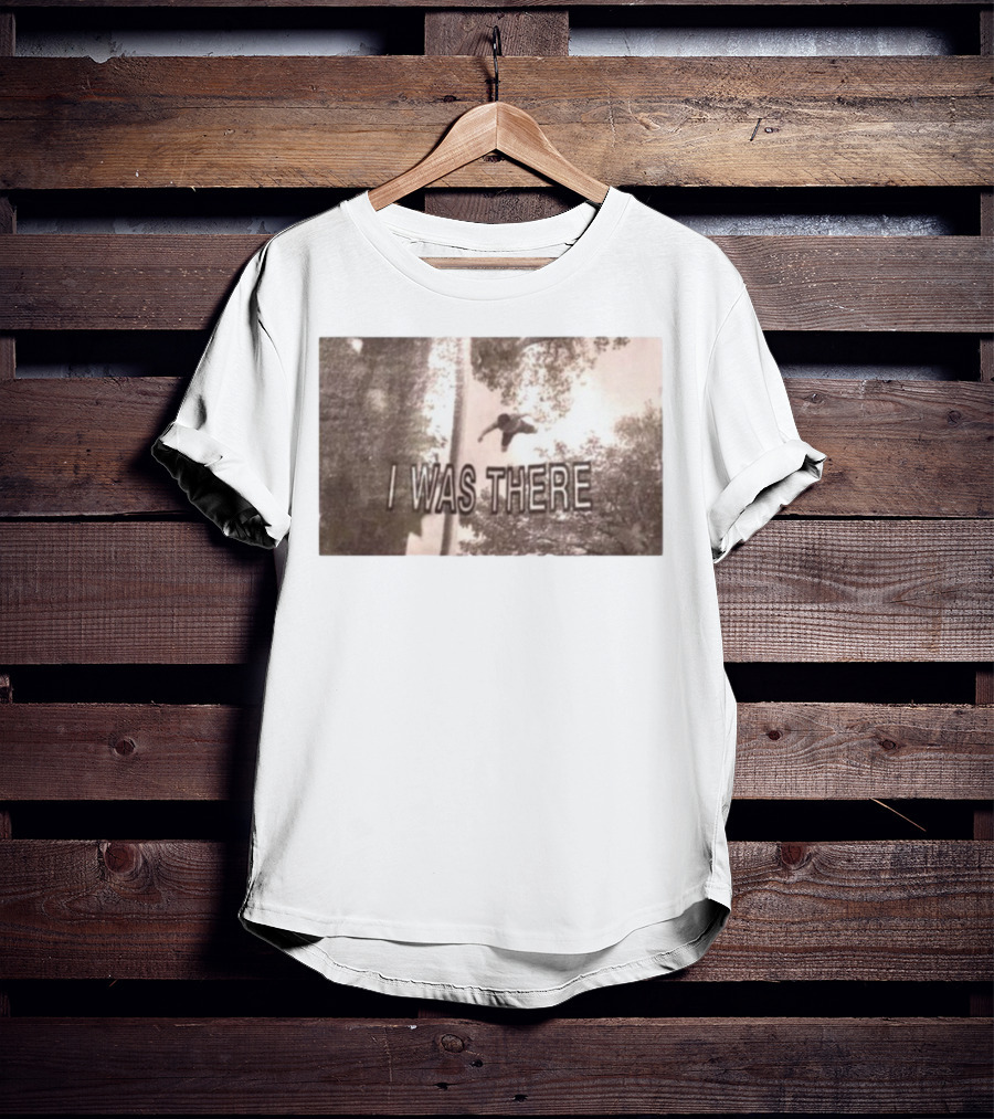 Benny Safdie Wearing I Was There Arial Text With Jumping Figure Among Trees T-Shirt