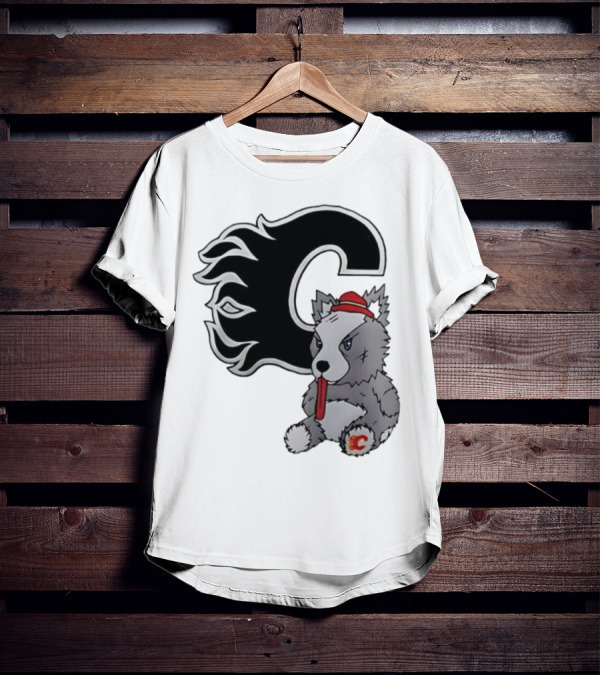 Calgary Flames Harvey The Hound With C Flame Logo T-Shirt