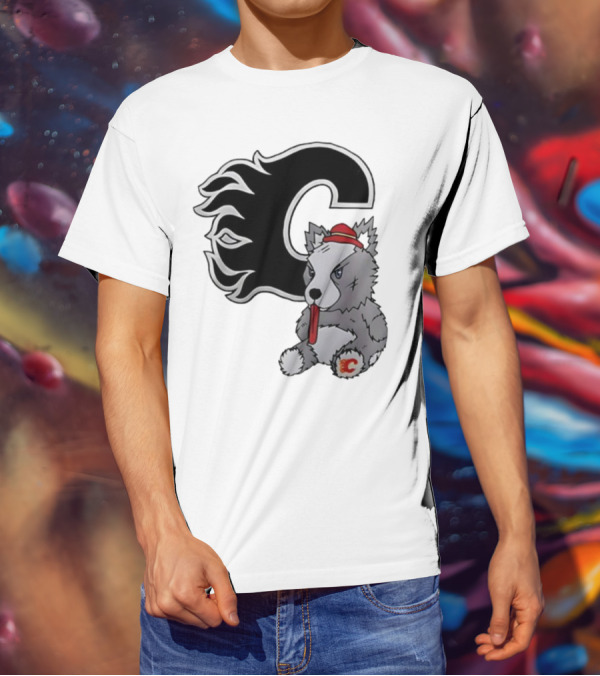 Calgary Flames Harvey The Hound With C Flame Logo T-Shirt