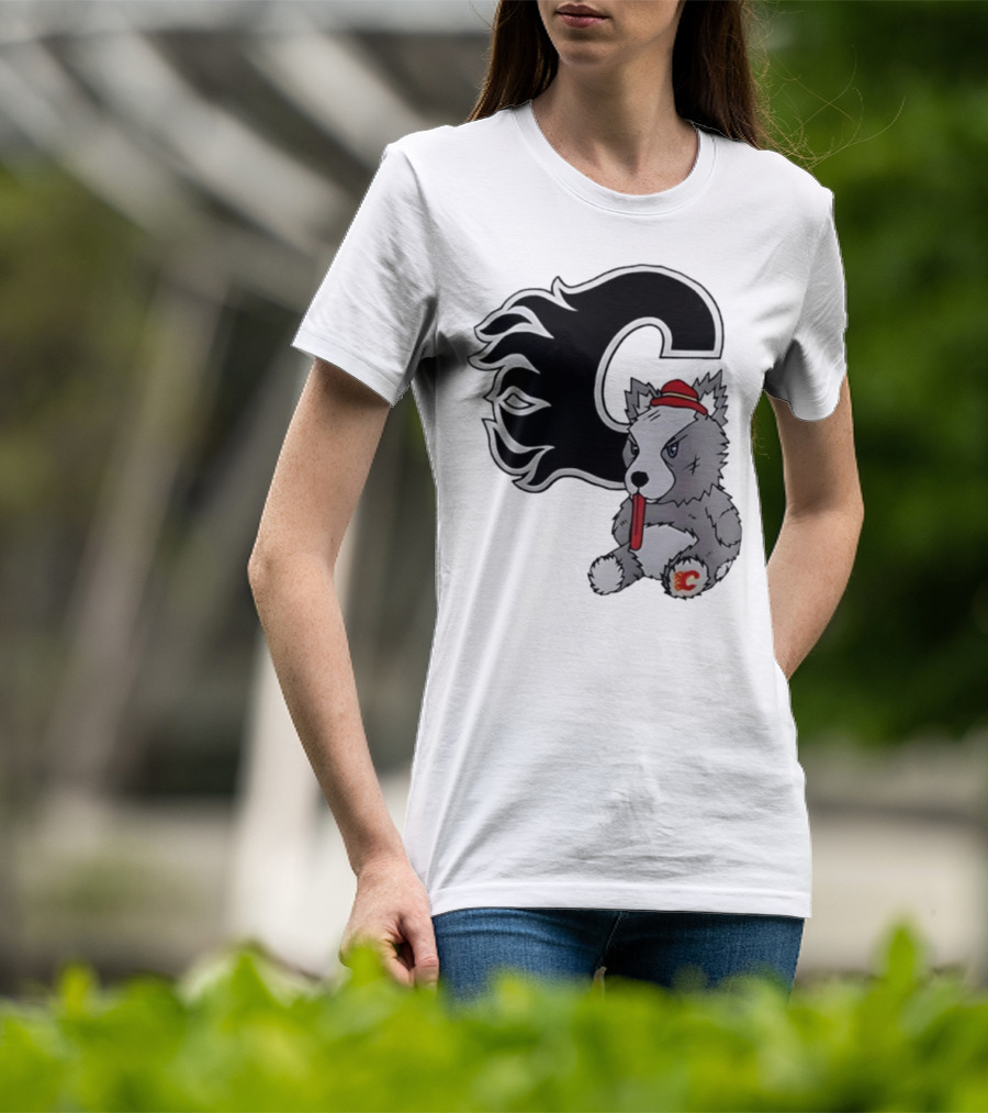 Calgary Flames Harvey The Hound With C Flame Logo T-Shirt