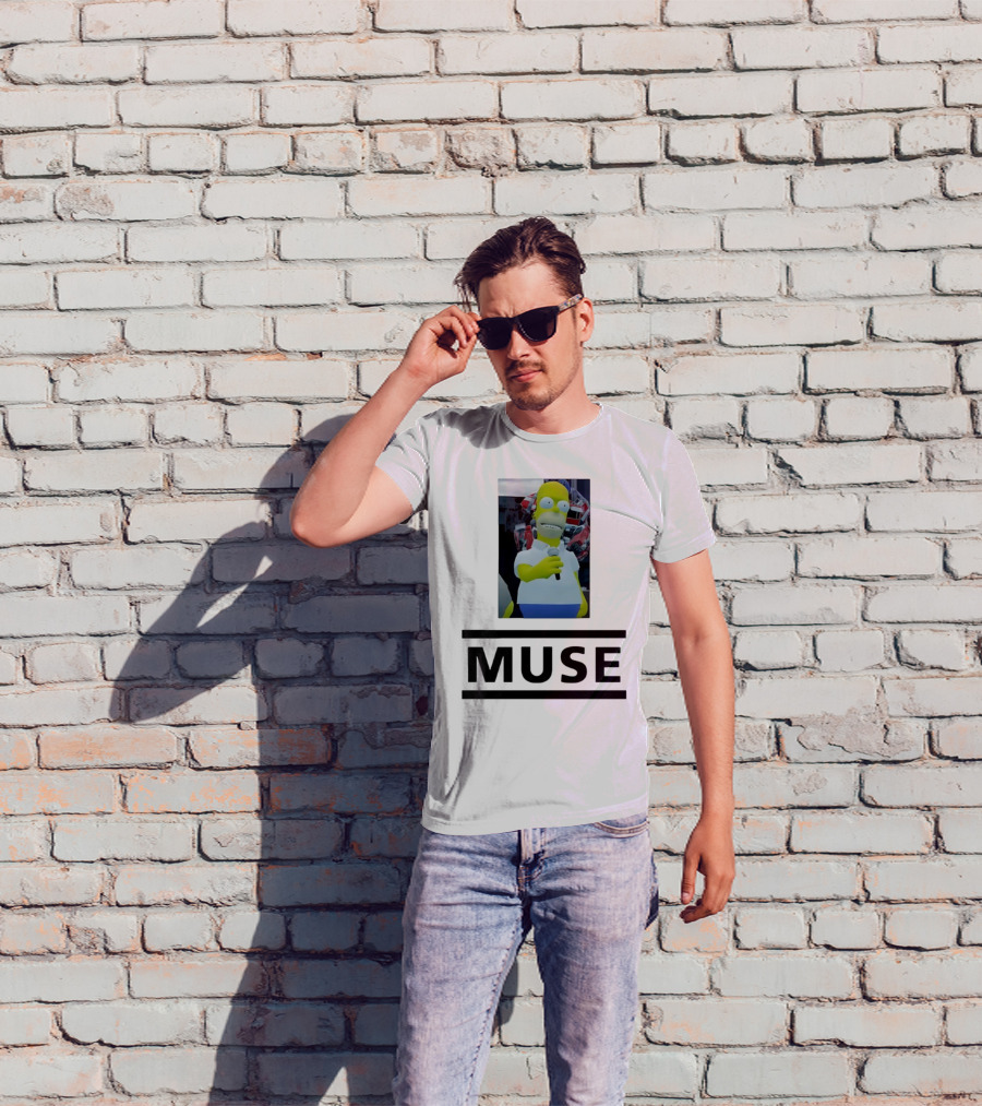 Homer Simpson Holding Microphone Muse Band Crossover T-Shirt