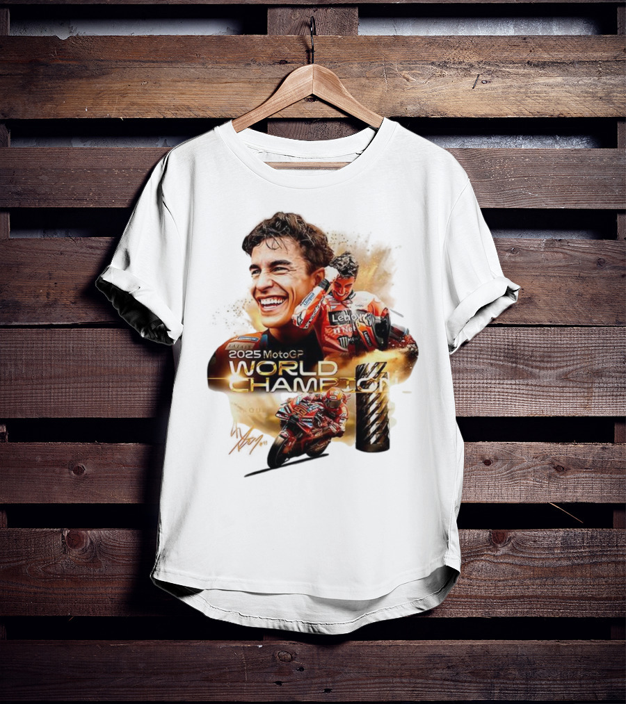 Marc Márquez 2025 MotoGP World Champion Ducati Lenovo Team Grand Prix Signature T-Shirt