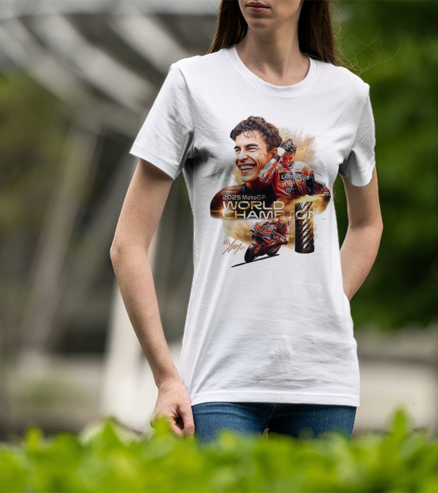 Marc Márquez 2025 MotoGP World Champion Ducati Lenovo Team Grand Prix Signature T-Shirt