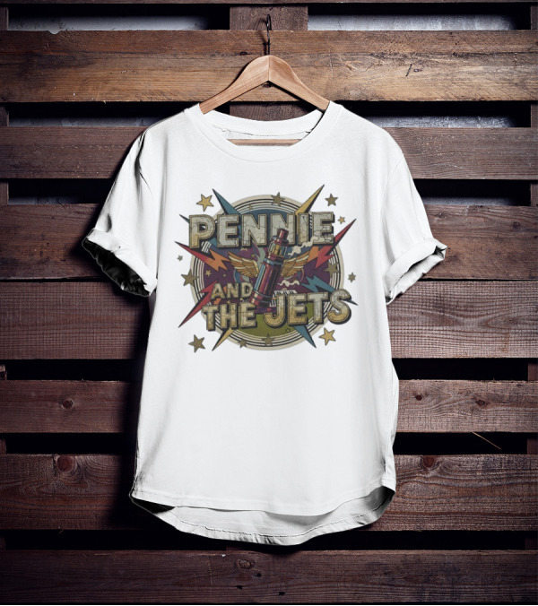 Pennie And The Jets Retro Style Music Rocket Winged Stars T-Shirt