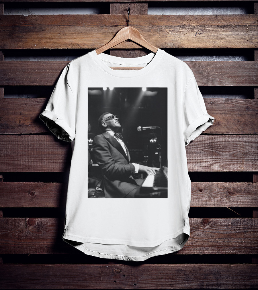 Ray Charles Live On Stage At The Piano In Black And White T-Shirt