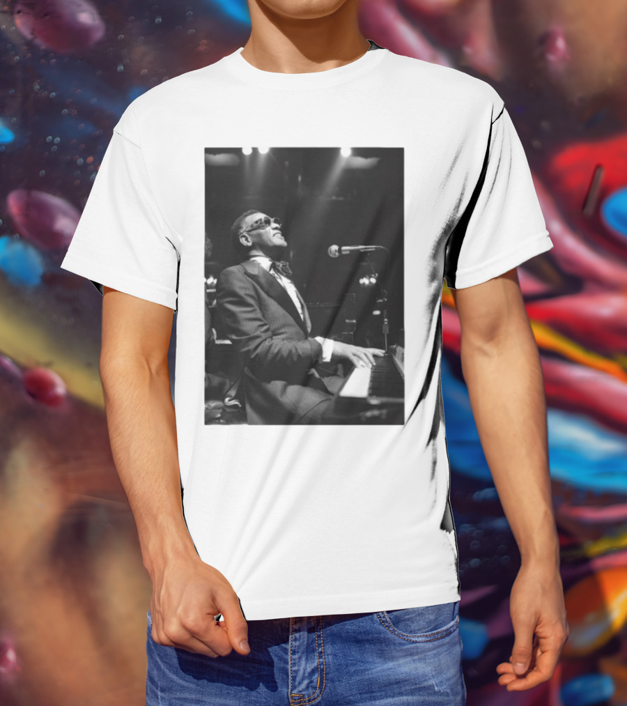 Ray Charles Live On Stage At The Piano In Black And White T-Shirt