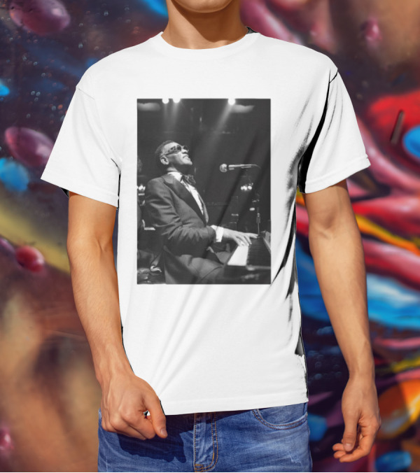 Ray Charles Live On Stage At The Piano In Black And White T-Shirt