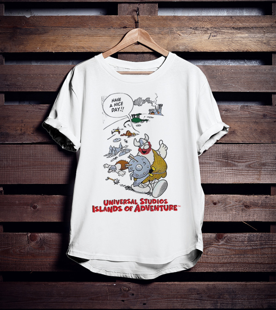 Universal Studios Islands Of Adventure Viking Have A Nice Day Vintage Cartoon T-Shirt