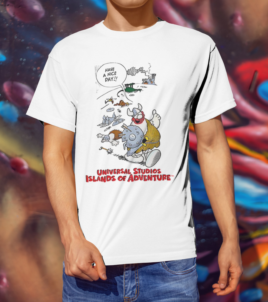 Universal Studios Islands Of Adventure Viking Have A Nice Day Vintage Cartoon T-Shirt