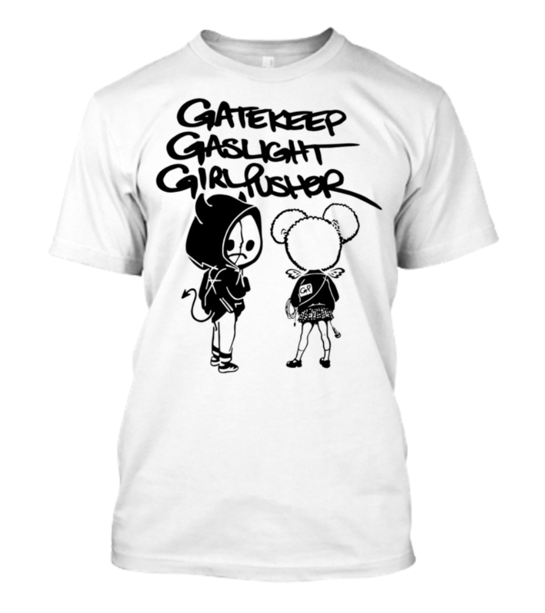 Gatekeep Gaslight Girlboss Pusher Music Bidness Gothic Cartoon Characters T-Shirt