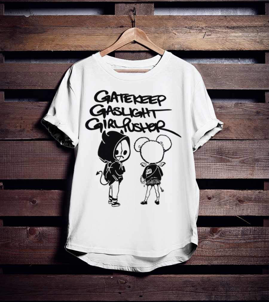 Gatekeep Gaslight Girlboss Pusher Music Bidness Gothic Cartoon Characters T-Shirt