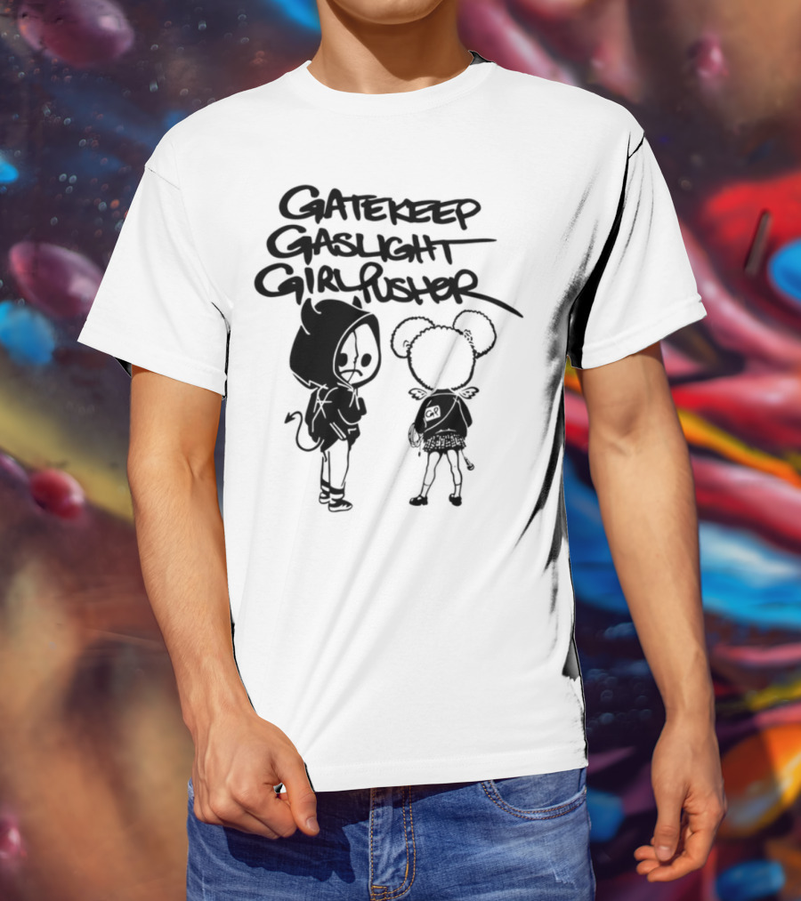 Gatekeep Gaslight Girlboss Pusher Music Bidness Gothic Cartoon Characters T-Shirt