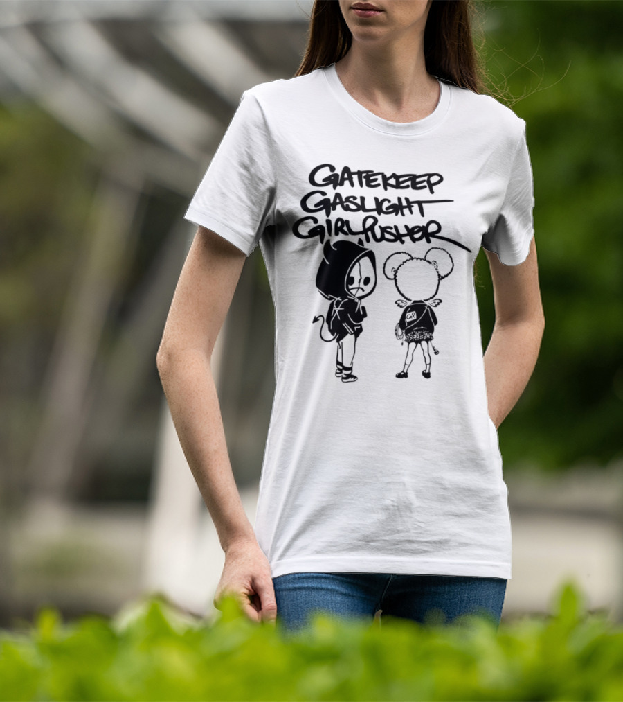 Gatekeep Gaslight Girlboss Pusher Music Bidness Gothic Cartoon Characters T-Shirt