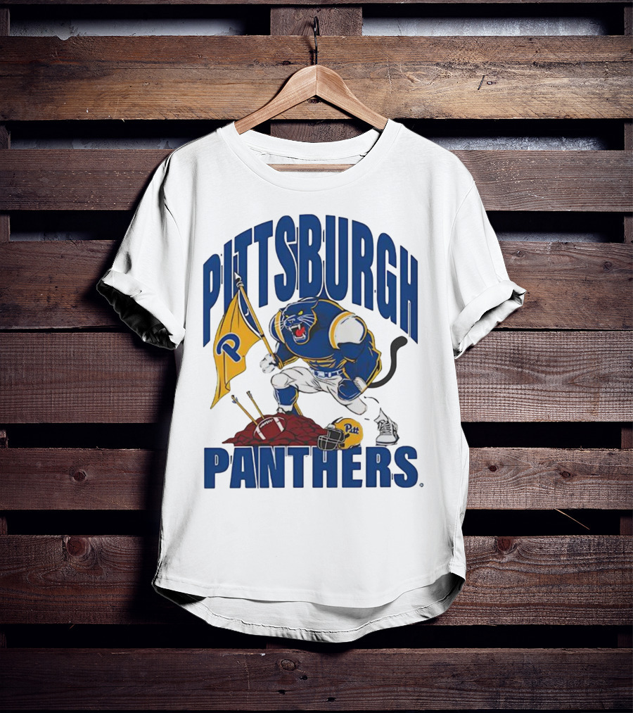 Pittsburgh Panthers Pitt Mascot Planting Flag Football Helmet T-Shirt