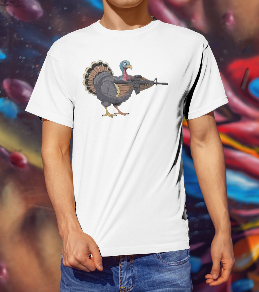 Triggered Turkey With Rifle Weapon T-Shirt