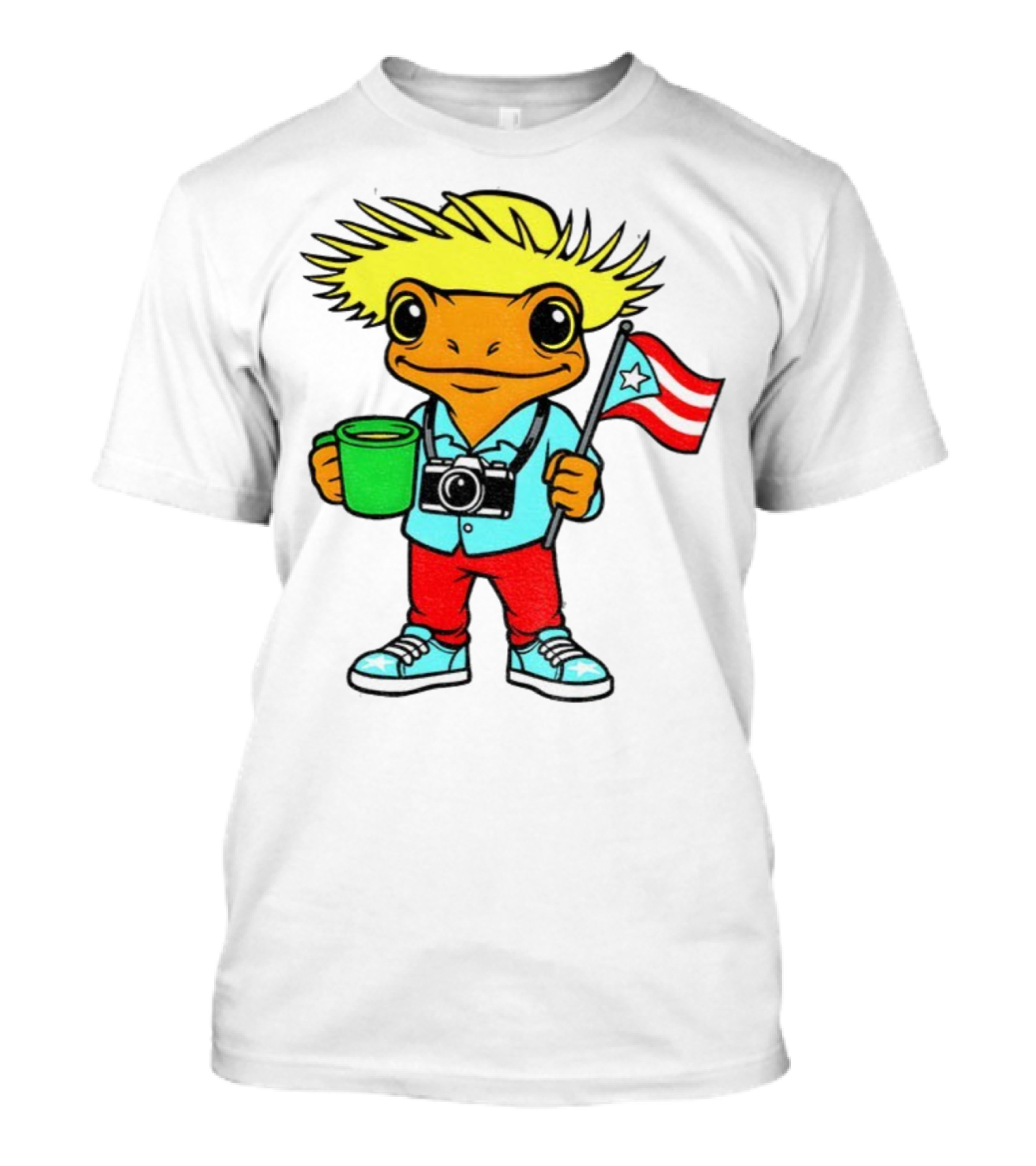 Bad Bunny Puerto Rico Super Bowl 2025 Coquí Character With Flag And Camera T-Shirt