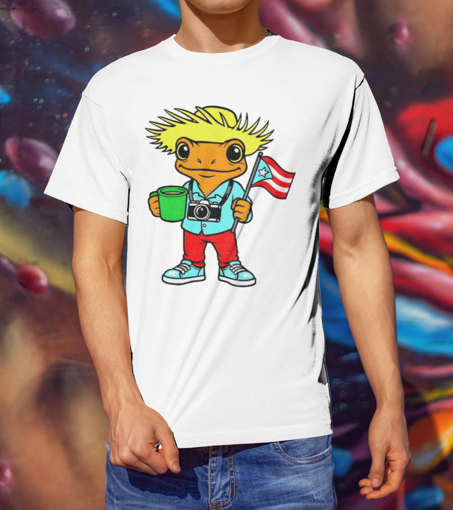 Bad Bunny Puerto Rico Super Bowl 2025 Coquí Character With Flag And Camera T-Shirt