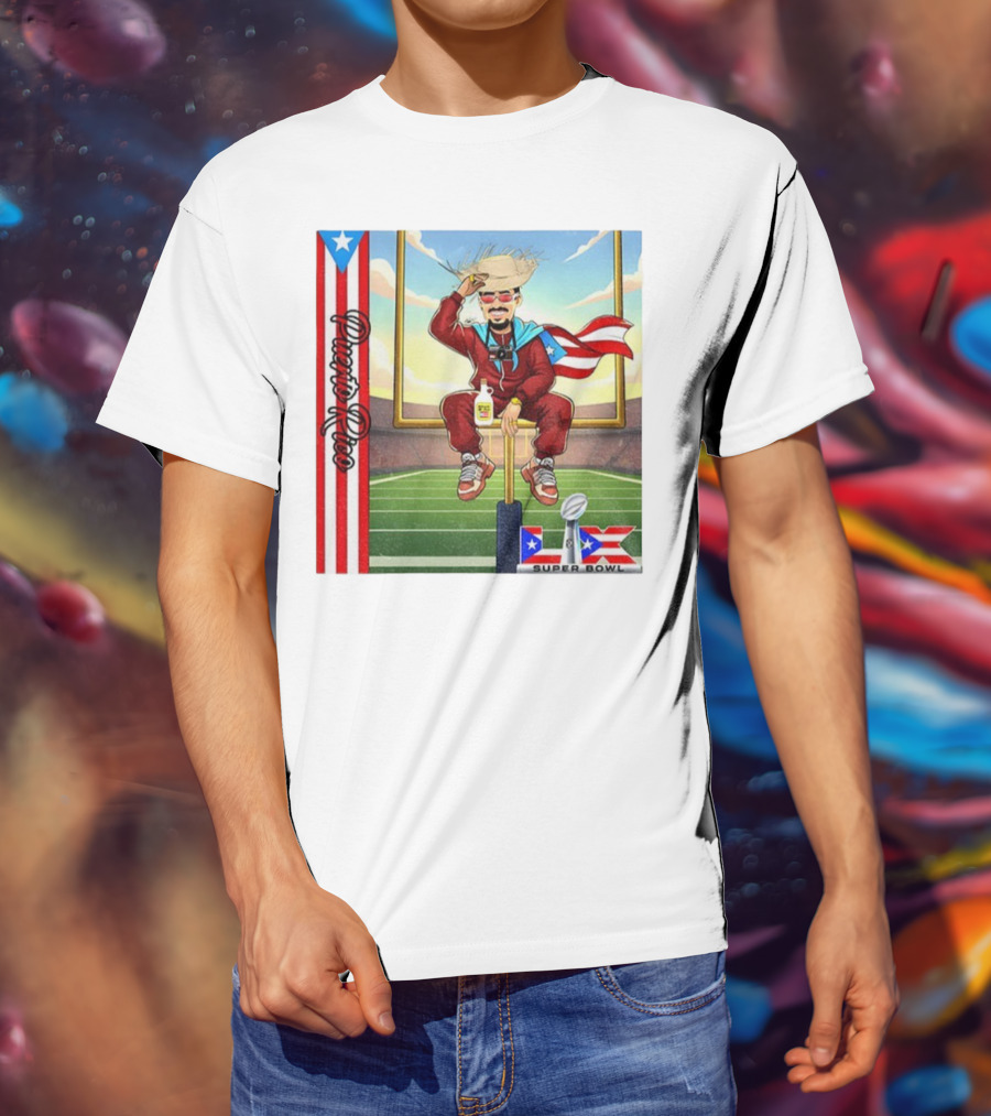 Bad Bunny Boricua Pride NFL Super Bowl LIX Football T-Shirt