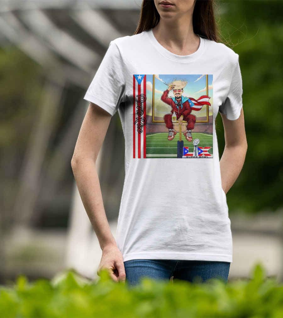 Bad Bunny Boricua Pride NFL Super Bowl LIX Football T-Shirt