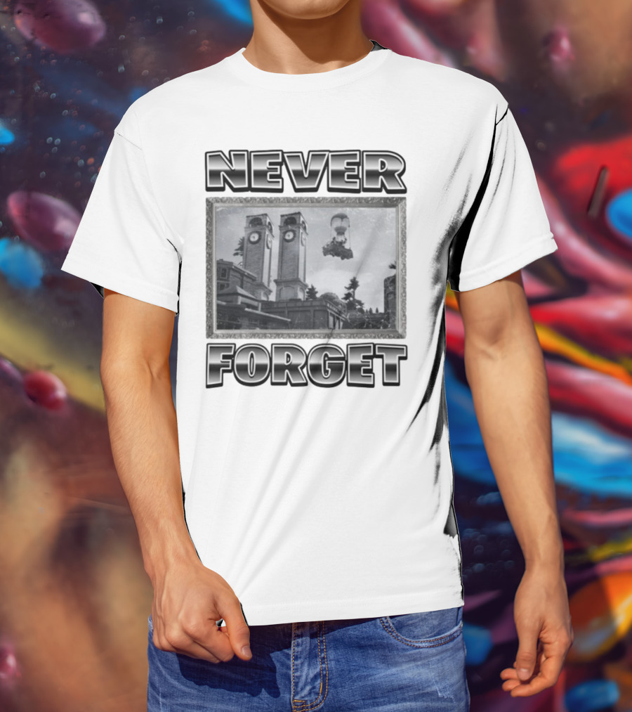 Never Forget Tower Balloon Flight Vintage Photo T-Shirt