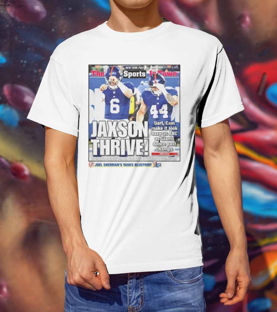 New York Post Jaxson Dart Cam Skattebo Giants Thrive Edition T-Shirt