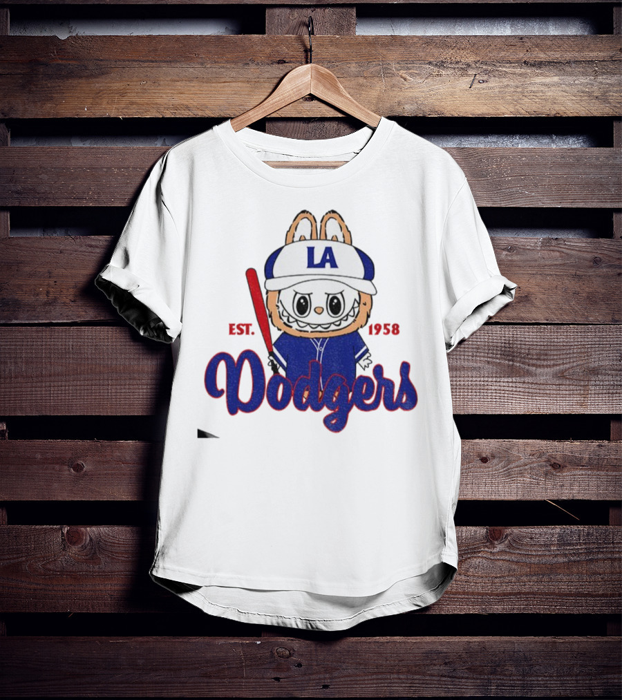 Cute Monster Labubu Los Angeles Dodgers Est 1958 Baseball MLB T-Shirt