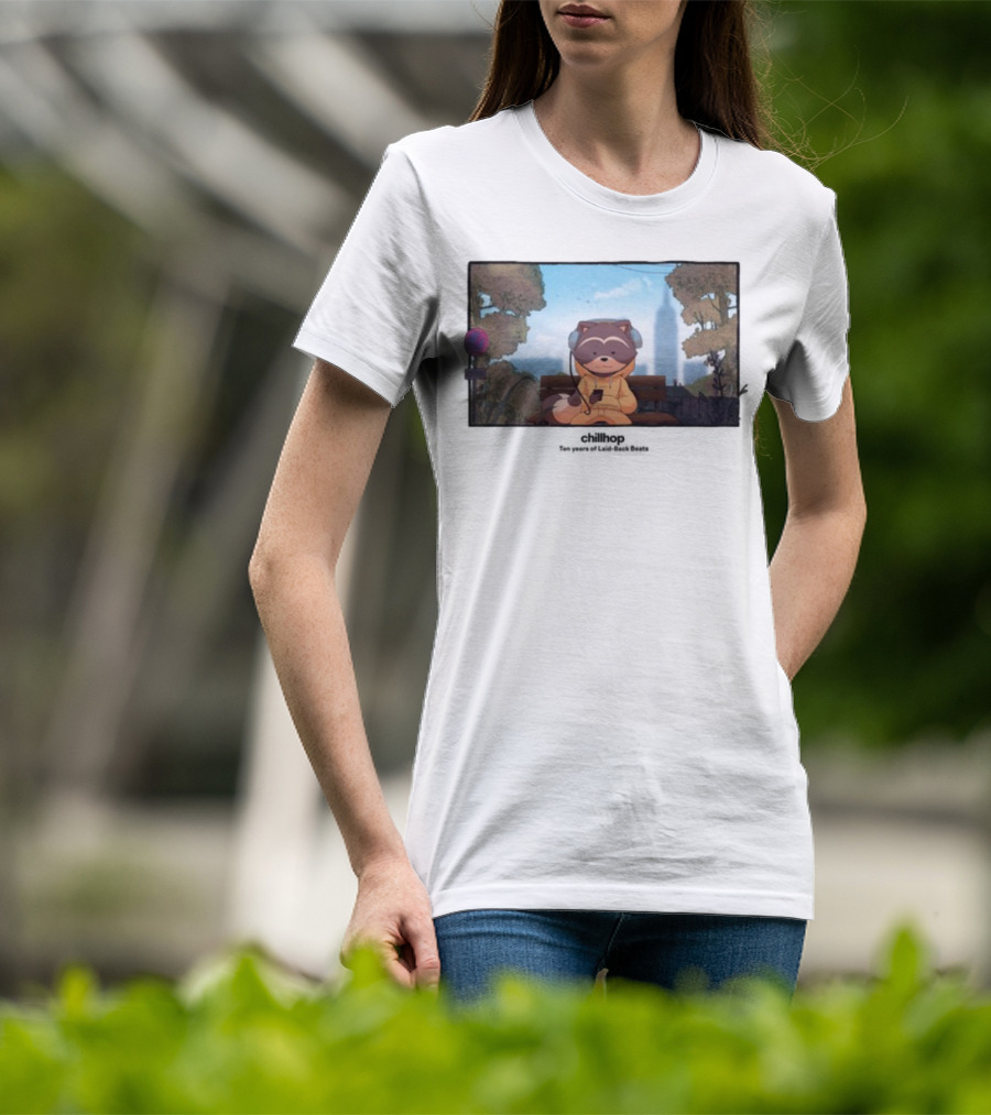 10 Years Of Chillhop Raccoon Listening To Music In Park T-Shirt