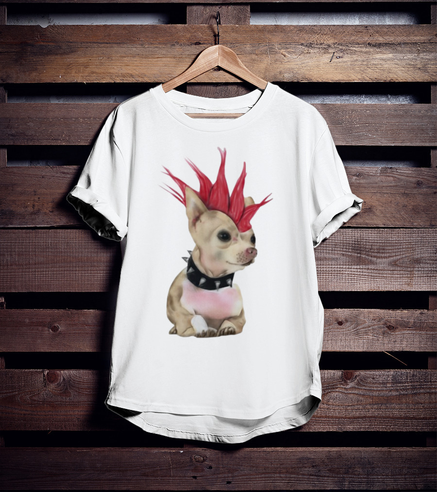 Alt Pup Punk Chihuahua Mohawk Spiked Collar T-Shirt