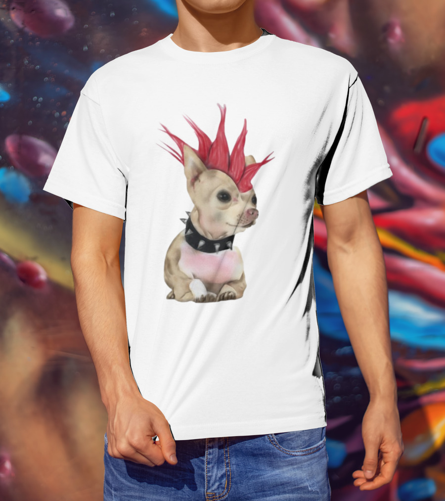 Alt Pup Punk Chihuahua Mohawk Spiked Collar T-Shirt
