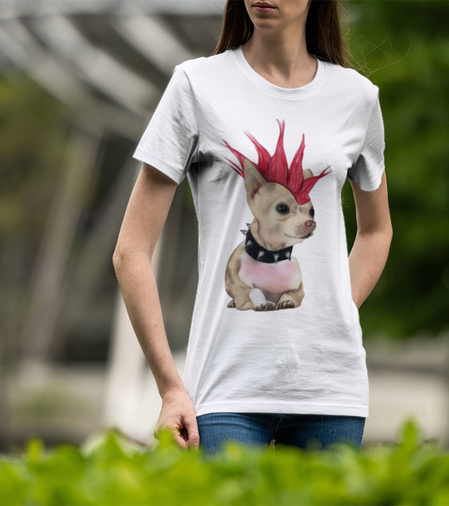 Alt Pup Punk Chihuahua Mohawk Spiked Collar T-Shirt