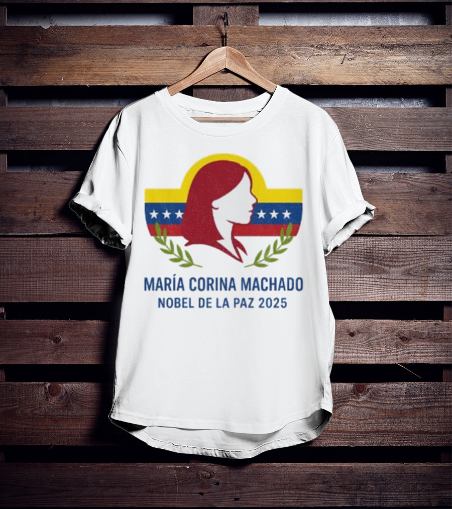 María Corina Machado Nobel De La Paz 2025 Venezuelan Flag Laurels T-Shirt
