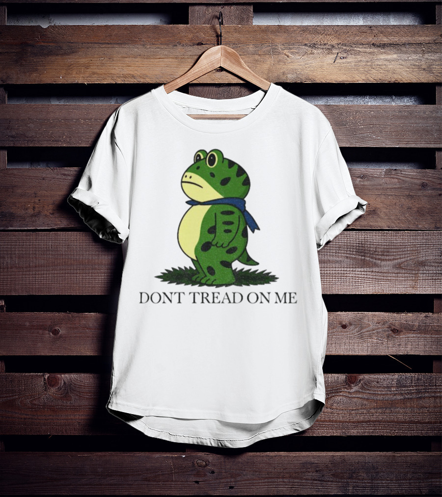 Portland Frog Don't Tread On Me Funny Protest Comic Style Green Frog With Blue Scarf T-Shirt