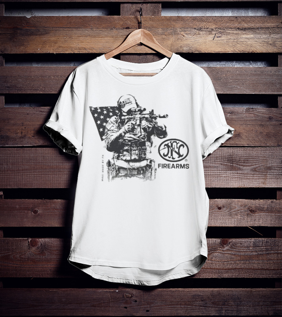 FN Herstal M4A1 Soldier Battle USA Firearms Veteran Flag Tribute T-Shirt