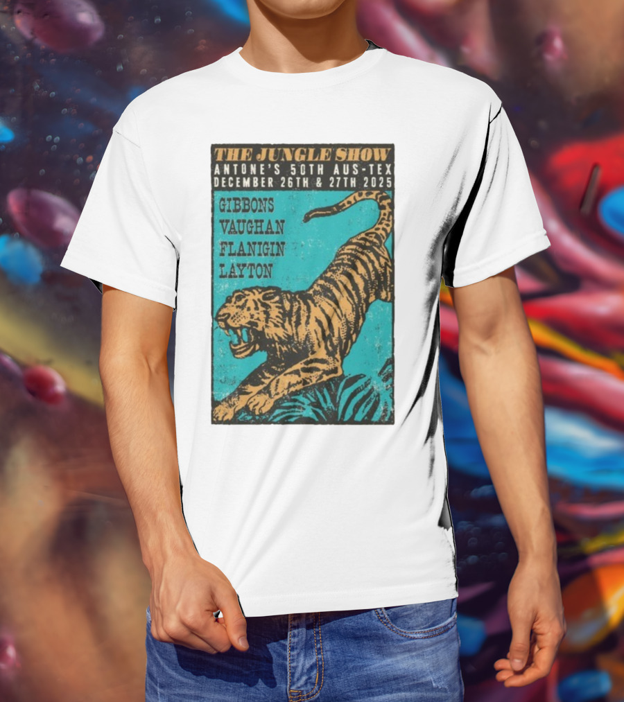 The Jungle Show Antone’s 50th Aus-Tex December 26-27 2025 Gibbons Vaughan Flanigin Layton Tiger T-Shirt
