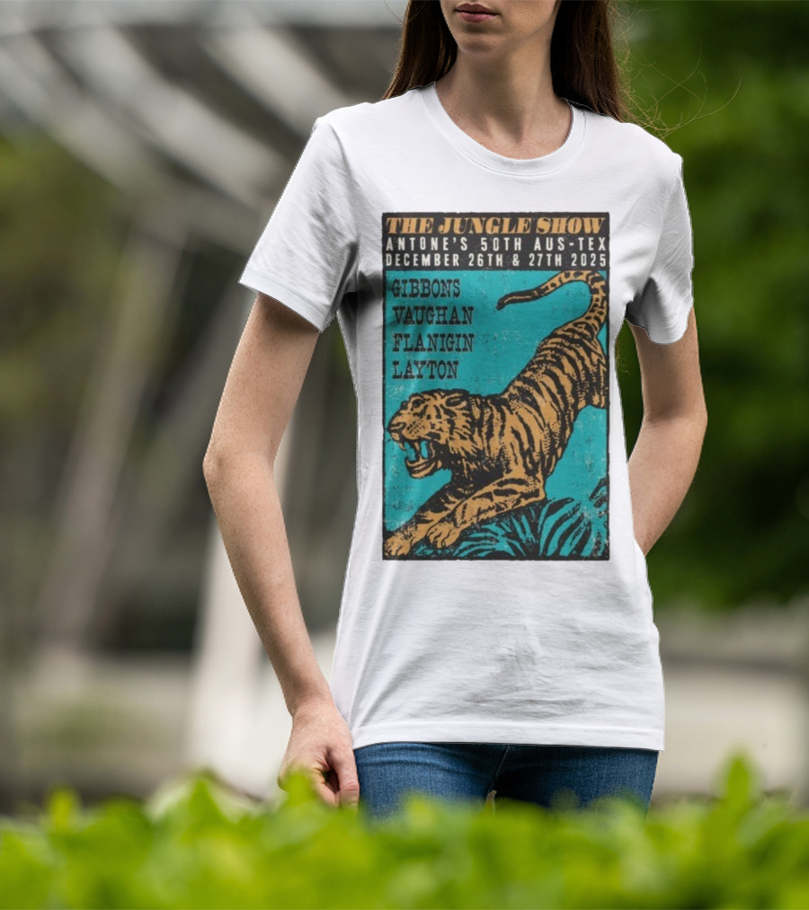 The Jungle Show Antone’s 50th Aus-Tex December 26-27 2025 Gibbons Vaughan Flanigin Layton Tiger T-Shirt