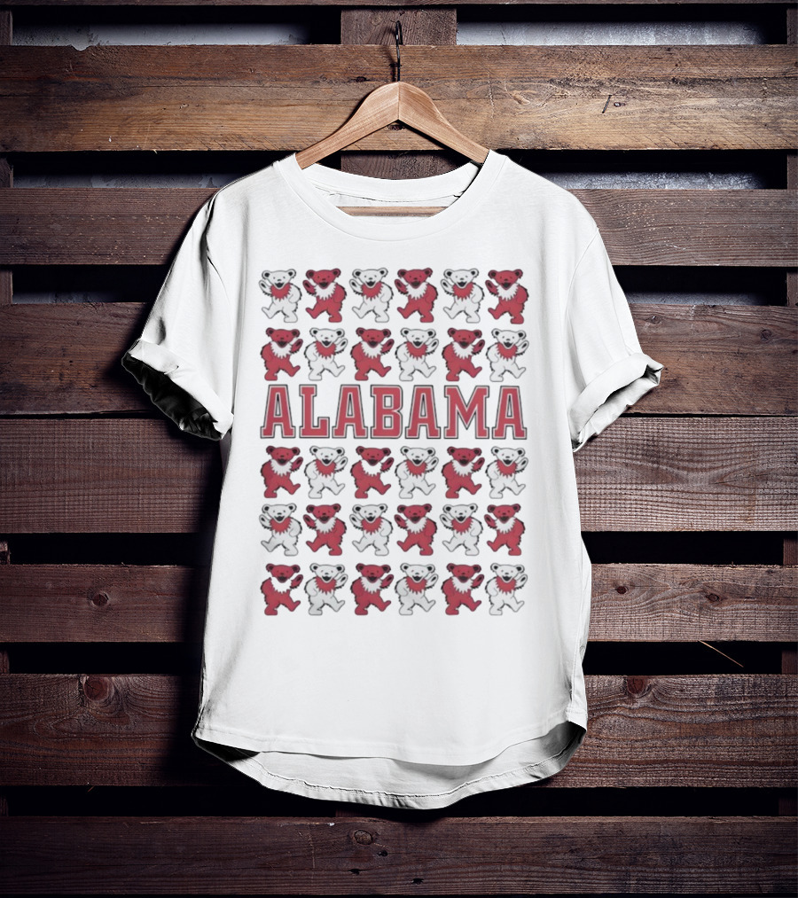 Alabama Crimson Tide Grateful Dead Bears Pattern T-Shirt