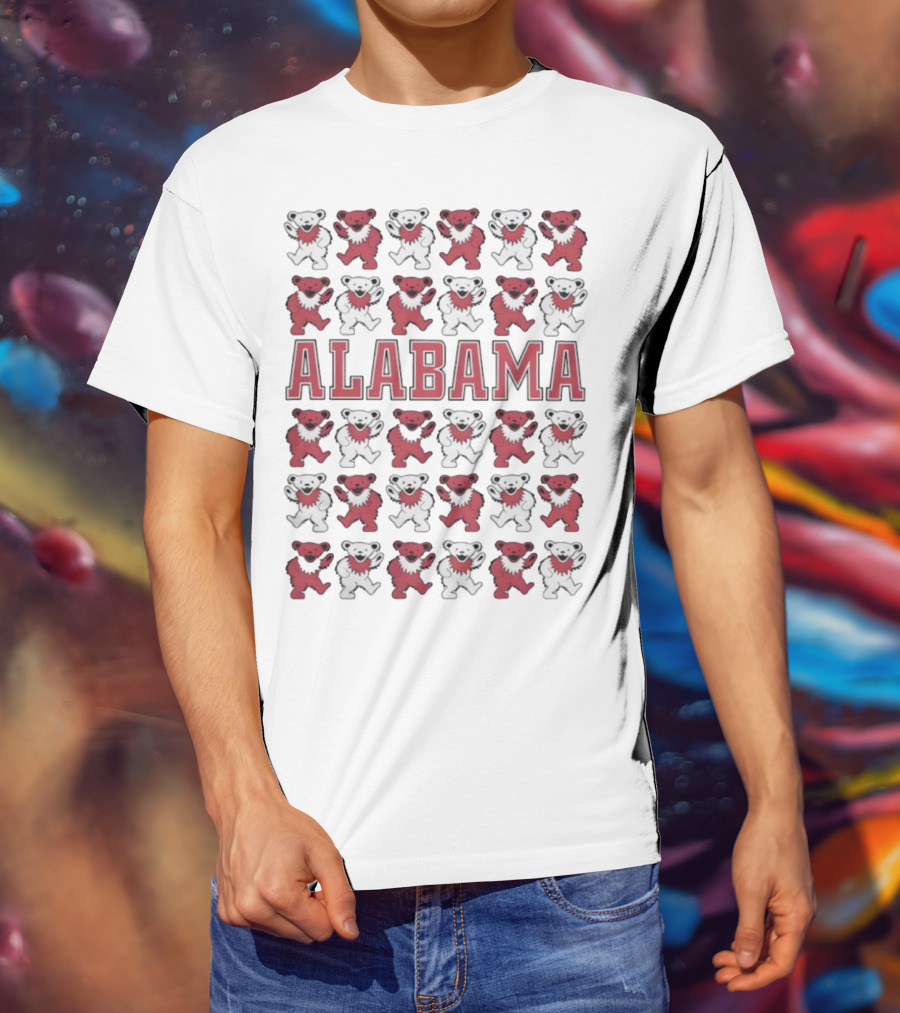 Alabama Crimson Tide Grateful Dead Bears Pattern T-Shirt