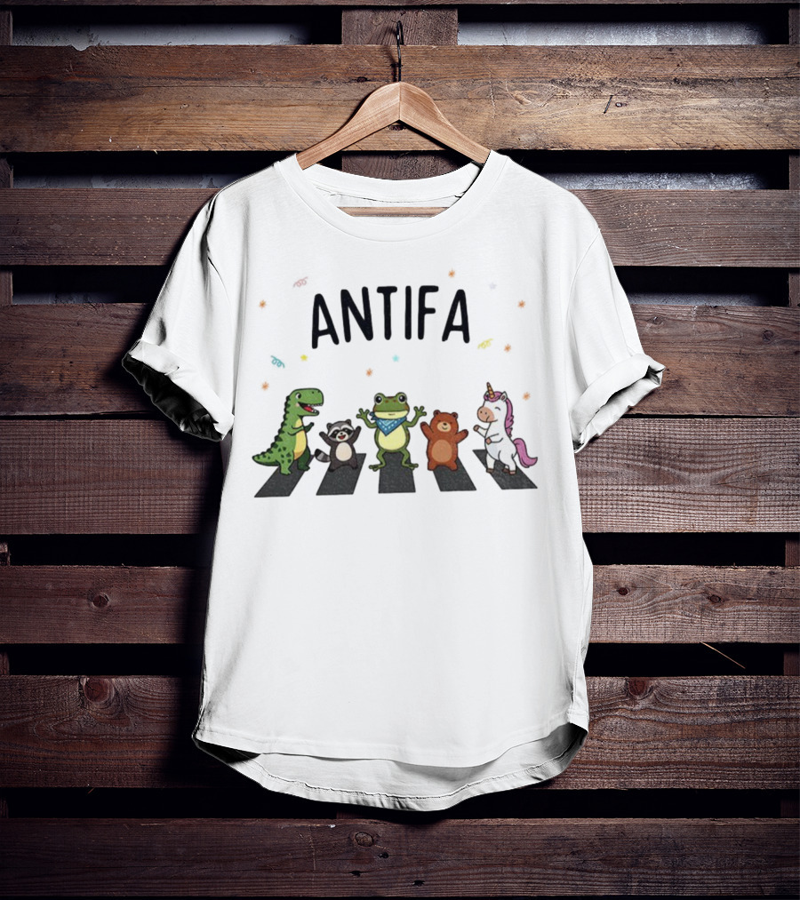 Antifa Frog Dinosaur Raccoon Unicorn Abbey Road Protest T-Shirt