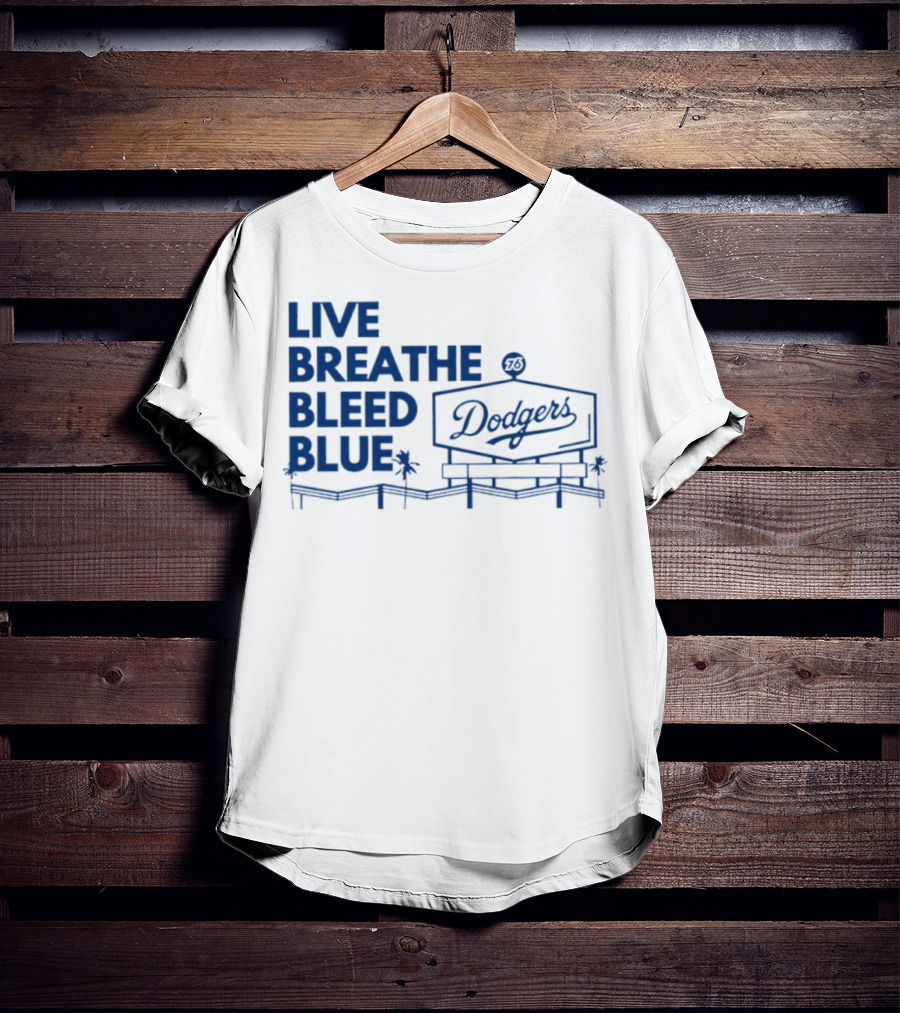 Live Breathe Bleed Blue Dodgers Logo Palm Trees T-Shirt