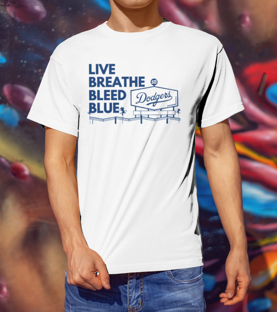 Live Breathe Bleed Blue Dodgers Logo Palm Trees T-Shirt