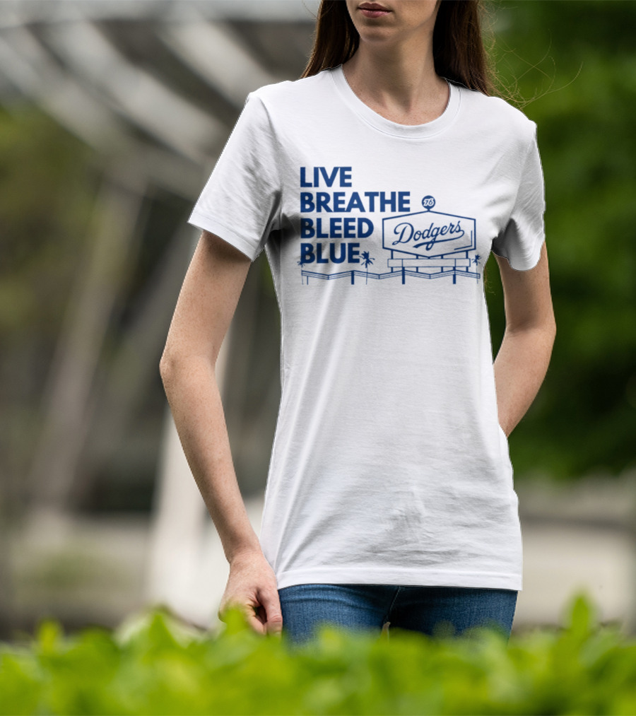 Live Breathe Bleed Blue Dodgers Logo Palm Trees T-Shirt