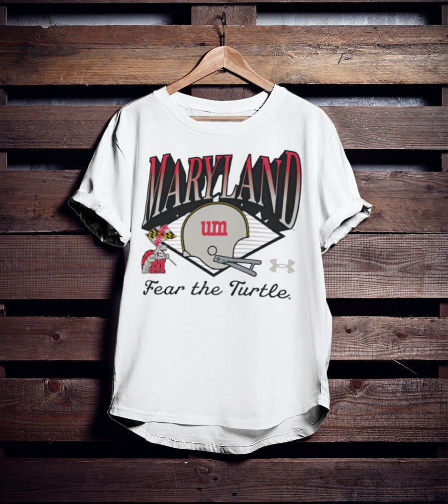 Maryland Terrapins Fear The Turtle UM Football Helmet And Under Armour Logo T-Shirt